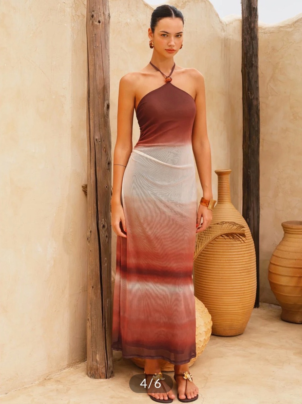 Commense Halter Neck Gradient Chiffon Midi Dress